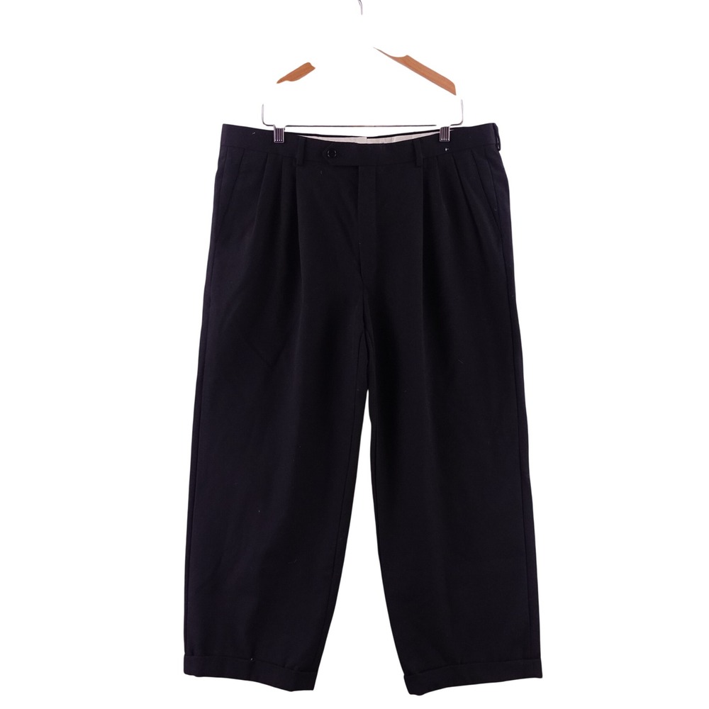 Vintage Monsieur by Givenchy Mens 36x25 Pleated Cuffed Trousers Black Union USA